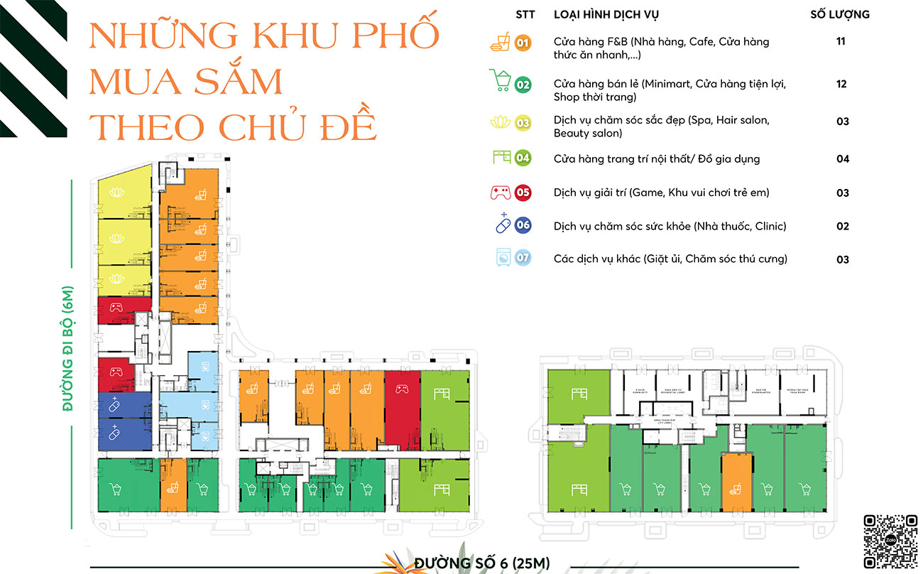 Mặt bằng dãy shophouse theo chủ đề dự án urban Green Thủ Đức.